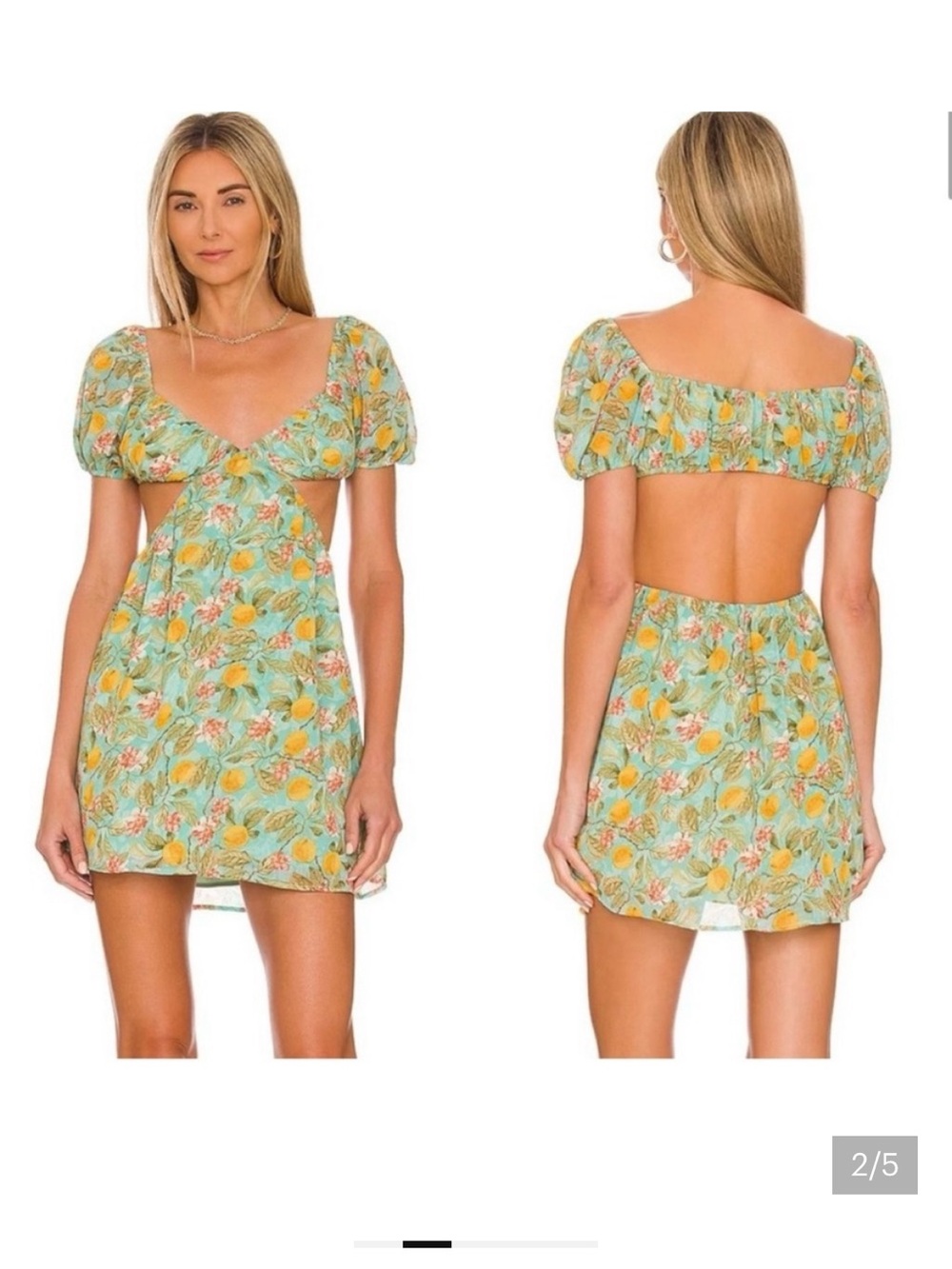 REVOLVE Mint Floral Puff-Sleeve Cutout Mini Dress